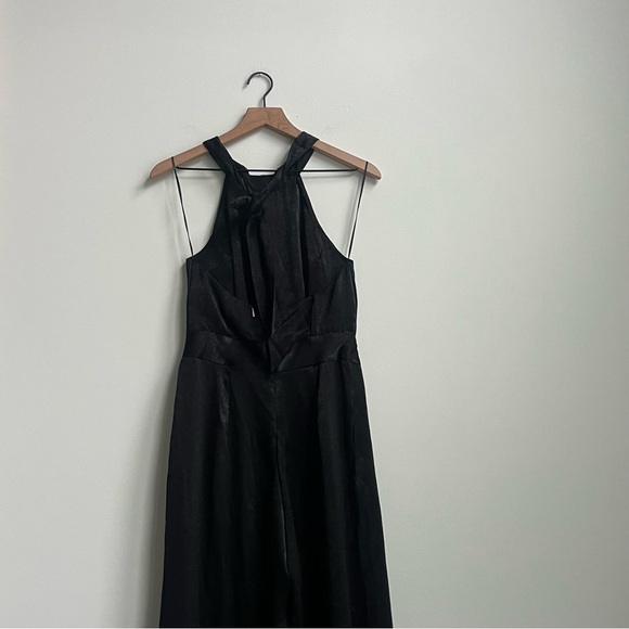 Misa Los Angeles Xandra Black Hammered Satin Wide Leg Halter Jumpsuit M Party - Picture 9 of 14